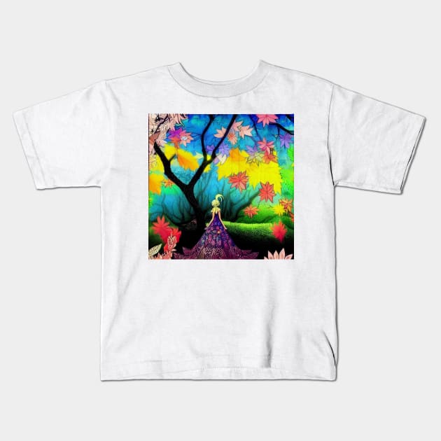 Anime Princess in Colourful Forrest - Colourful Artwork Kids T-Shirt by Wear it Proudly